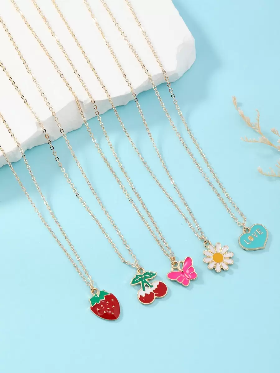 5入組女孩花朵掛飾項鍊 - 彩色 - 查看 1