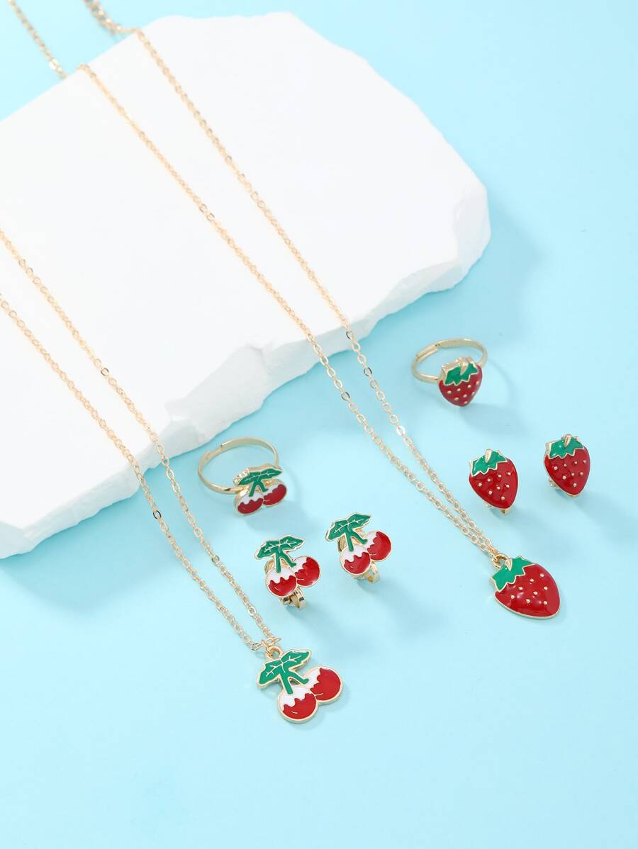 8pcs Girls Strawberry Decor Jewelry Set - Multicolor - View 1
