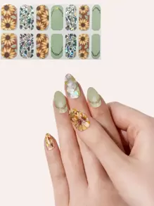 Mẫu thiết kế hoa mùa xuân: Hoa cúc vàng, hình dán móng tay giả vỏ sò vẽ tay. - Nhiều màu - Xem 3