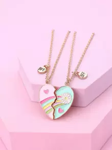 2入組女孩心形墜飾項鍊