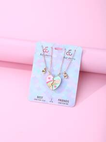 2入組女孩心形墜飾項鍊