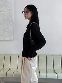 DAZY Solid Button Front Tee Long Sleeve Top