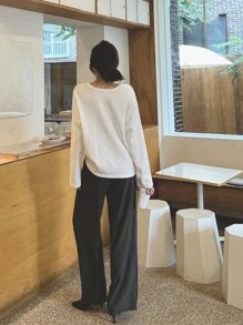 DAZY Einfarbiges Rundhals T-Shirt, Langarm Damen Tops für den Herbst