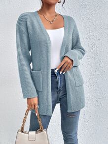 SHEIN Frenchy Dual Pocket Drop Shoulder Duster Cardigan Winter - Blue - View 1