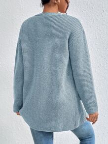 SHEIN Frenchy Dual Pocket Drop Shoulder Duster Cardigan Winter - Blue - View 2