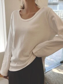 DAZY Einfarbiges Rundhals T-Shirt, Langarm Damen Tops für den Herbst