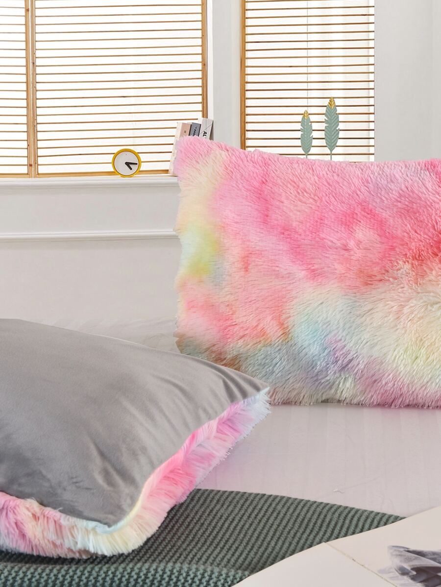 1pair Tie Dye Plush Pillowcase Without Filler - Multicolor - View 1