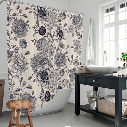 Floral Print Waterproof Shower Curtain