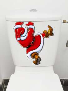 1pc Creative Santa Claus Pattern Toilet Lid Sticker,Stickers,Wall Decal, Vinyl Decal For Home Decorations,Spring Decoration Items Refresh Your Home,Rama Decoration Stickers