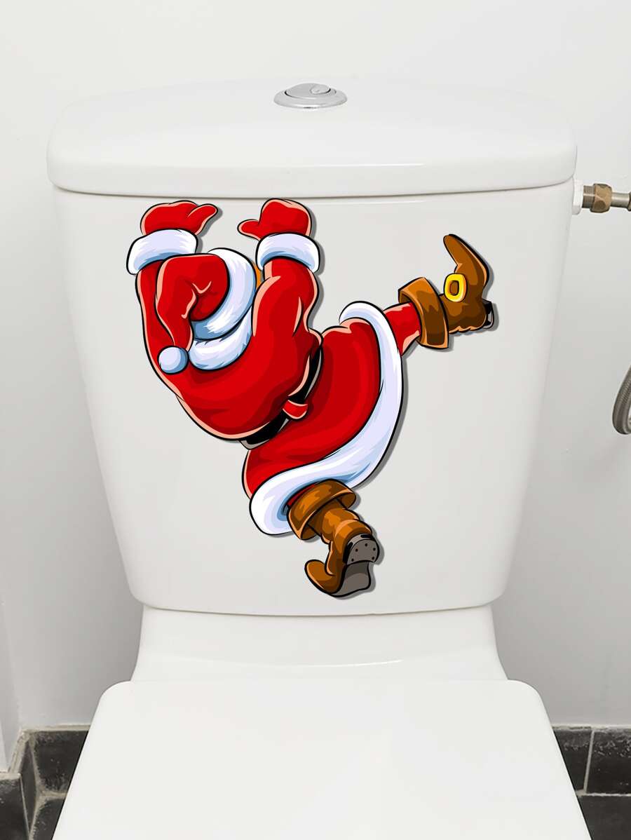 1pc Creative Santa Claus Pattern Toilet Lid Sticker,Stickers,Wall Decal, Vinyl Decal For Home Decorations,Spring Decoration Items Refresh Your Home,Rama Decoration Stickers