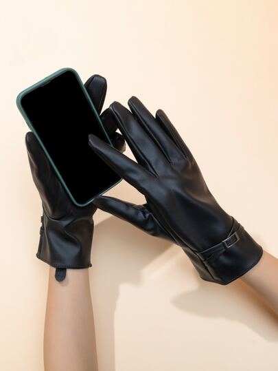 1 Paar Damen Winter Warm PU Lederhandschuhe mit thermischer Fütterung, winddicht, wasserdicht & Touchscreen-Fähigkeit, lässige Outdoor Halloween Accessoires Winterhandschuhe