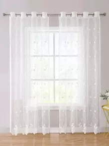 Rèm đơn bảng thêu hoa - trắng - Xem 1