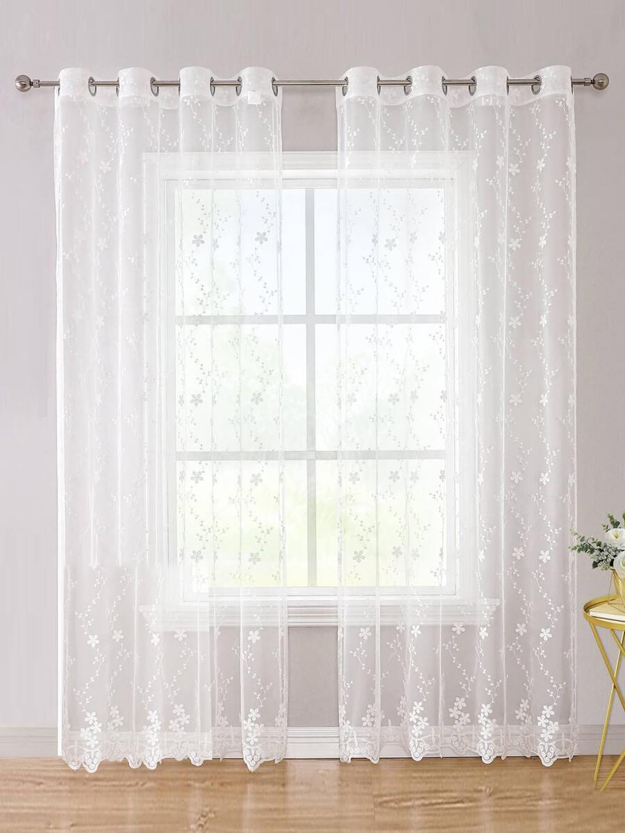 Rèm đơn bảng thêu hoa - trắng - Xem 1