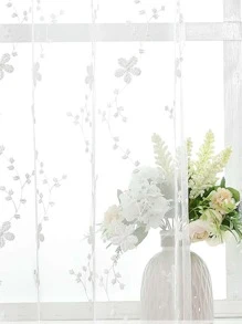Rèm đơn bảng thêu hoa - trắng - Xem 2
