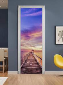 2pcs 3D Scenery Print Door Sticker - Multicolor - View 1