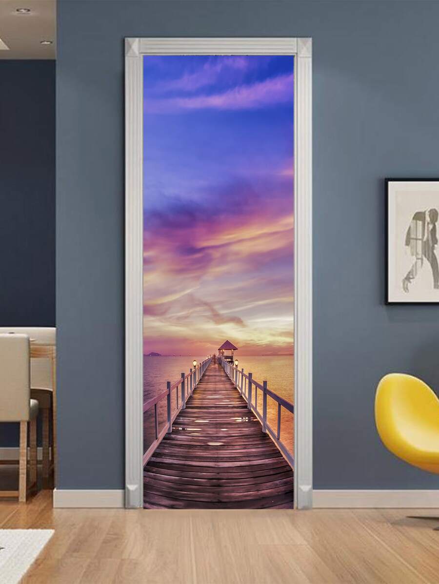 2pcs 3D Scenery Print Door Sticker - Multicolor - View 1