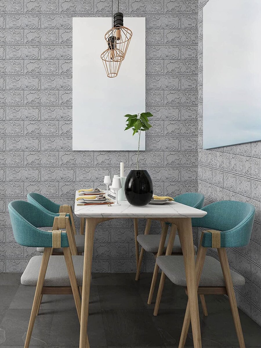 1入組3D銀色牆貼,牆紙自黏式泡沫柔軟磚塊,DIY家庭廚房客廳裝飾用品,防水教室貼紙塗鴉牆貼,家庭裝飾 - 銀色 - 查看 1