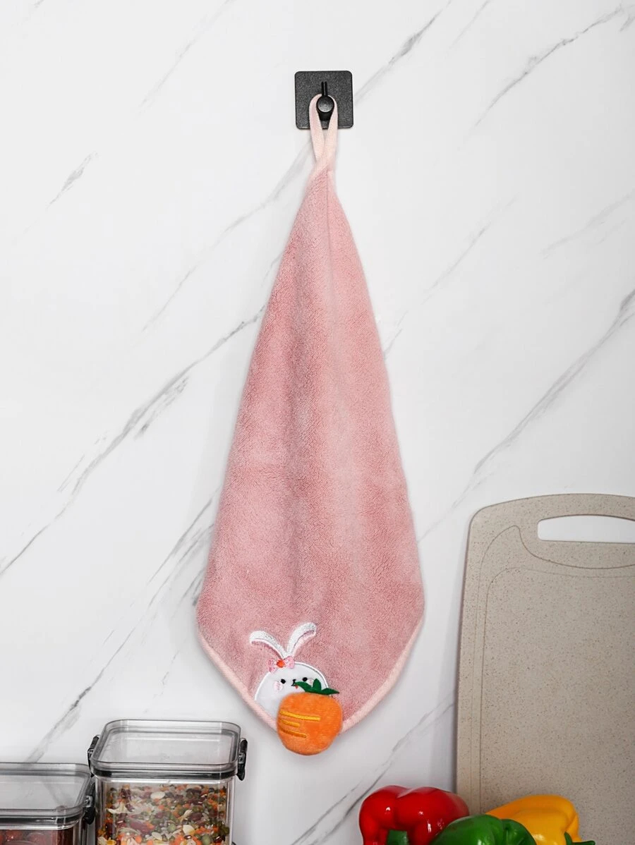 Rabbit Embroidered Carrot Decor Washcloth - Multicolor - View 1