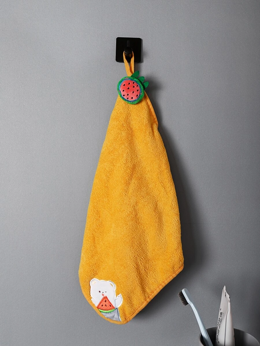 Bear Embroidered Strawberry Decor Washcloth - Multicolor - View 1