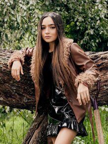 SHEIN X Calle y Poché SHEIN ICON 荷葉邊PU皮革半身裙