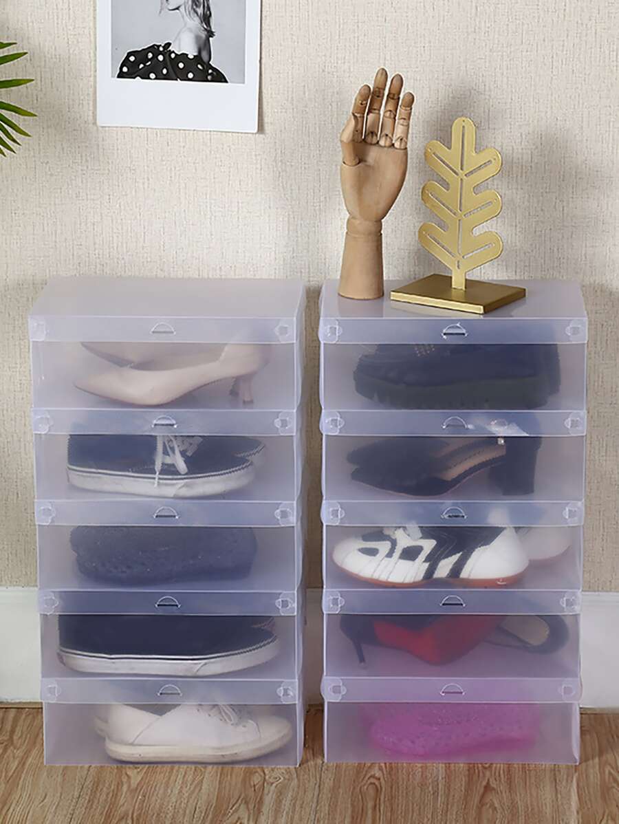 1pc Clear Shoes Storage Box, Transparent PP Foldable Dust Proof Shoes Organizer For Home - Clear - View 1