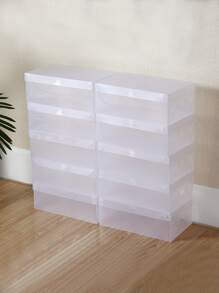 1pc Clear Shoes Storage Box, Transparent PP Foldable Dust Proof Shoes Organizer For Home - Clear - View 3