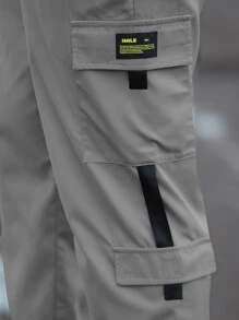 Manfinity Homme Men Patch Detail Drawstring Waist Cargo Trousers - Grey - View 3