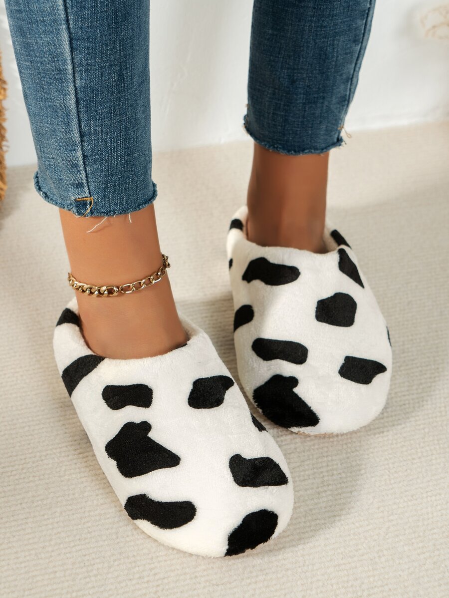 秋冬女士一脚蹬家居拖鞋，时尚保暖，在硬木地板上安静行走 - 黑與白 - 查看 1