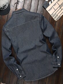 Manfinity Men Top-stitching Denim Shirt Without Tee - Dark Wash - View 2