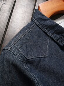 Manfinity Men Top-stitching Denim Shirt Without Tee - Dark Wash - View 3