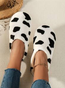 秋冬女士一脚蹬家居拖鞋，时尚保暖，在硬木地板上安静行走 - 黑與白 - 查看 2