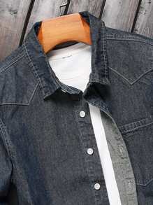 Manfinity Men Top-stitching Denim Shirt Without Tee - Dark Wash - View 4