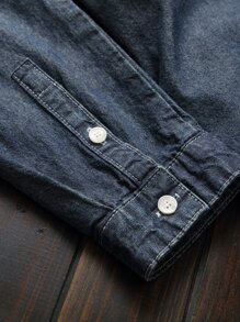 Manfinity Men Top-stitching Denim Shirt Without Tee - Dark Wash - View 5