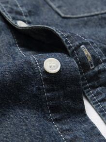 Manfinity Men Top-stitching Denim Shirt Without Tee - Dark Wash - View 6