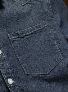 Manfinity Men Top-stitching Denim Shirt Without Tee - Dark Wash - View 7