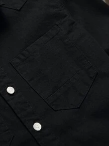 Manfinity Homme Men Cotton Dual Pocket Long Sleeve Button Up Plain Black Work Denim Shirt Without Tee, Going Out Hang Out Urban Commute College , Fall - Black - View 8