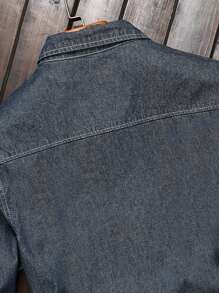 Manfinity Men Top-stitching Denim Shirt Without Tee - Dark Wash - View 8