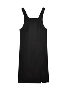 Vestido overol unicolor bajo con abertura sin camisa - Negro - Ver 3