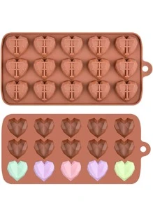 1入組矽膠糖果模具用於廚房烘焙心形設計巧克力模具 - 巧克力棕 - 查看 3