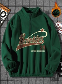 Aesthetic Post--Men Plus Letter Graphic Half Zip Sweatshirt - Dark Green - View 1