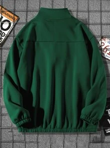 Aesthetic Post--Men Plus Letter Graphic Half Zip Sweatshirt - Dark Green - View 2