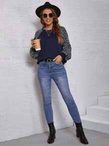 SHEIN LUNE Ditsy Floral Raglan Sleeve Sweatshirt In Fall/Winter - Multicolor - View 3