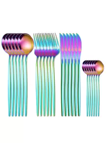 24 piezas/set cubiertos de acero inoxidable, cuchara de cubiertos portuguesa, juego de cubiertos occidental - Multicolor - Ver 1