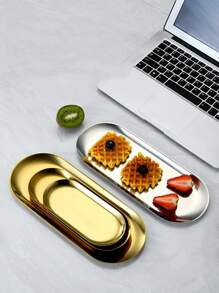 1 peça S/M/L Prato redondo de aço inoxidável dourado coreano para churrasqueira e casa, prato elíptico de vegetais para sobremesa/bolo/lanche de hotel, bandeja de joias/toalhas, prato de armazenamento de metal, prato de osso/prato raso para presente de Natal de restaurante - Ouro - Ver 4