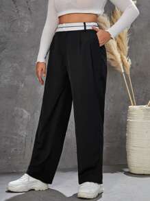 SHEIN EZwear Plus Striped Trim Suit Trousers - Black - View 4