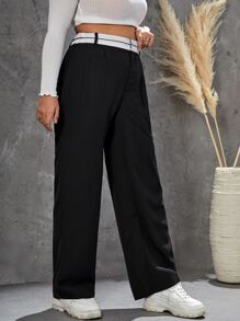 SHEIN EZwear Plus Striped Trim Suit Trousers - Black - View 5