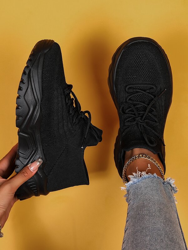 Minimalist Lace Up Decor Knit Sneakers