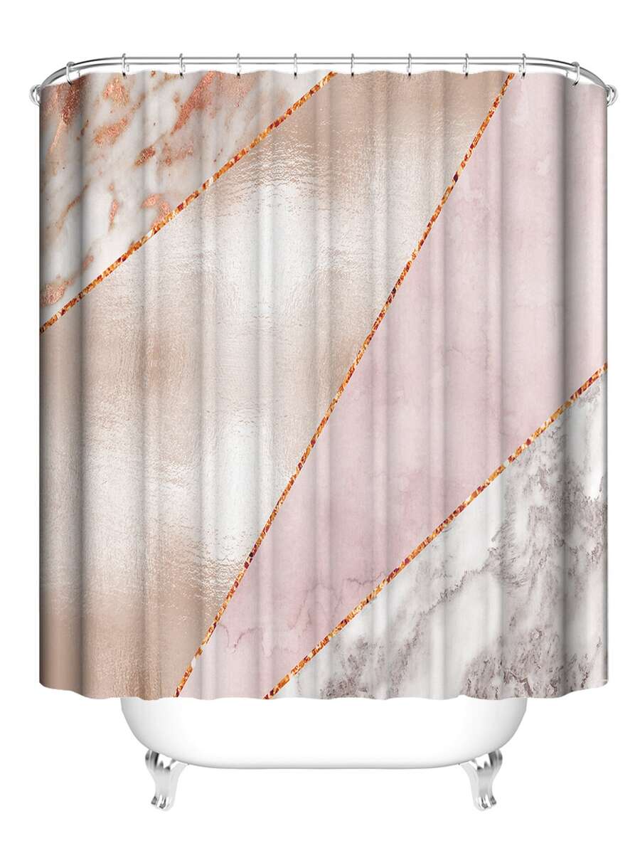 Marble Print Waterproof Shower Curtain - Multicolor - View 1