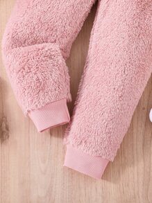 小女童袋鼠口袋絨毛衛衣和褲子 - 藕粉色 - 查看 5