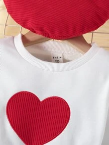SHEIN 小女孩心形紋織衫和束腰裙 - 紅白色 - 查看 4